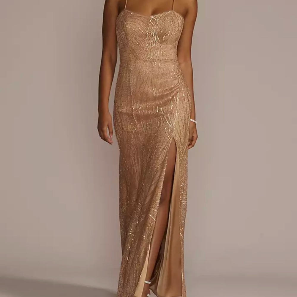Metallic Gold Sequined Sheath with Slit